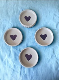 Resim 4'lü Mor Kalpli Tırtıklı Sosluk Lokumluk Reçellik Çerezlik 