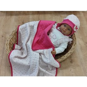 Resim Şapka & Ayakkabılı Kapitone Bebek Battaniyesi - Pembe Puset & Bebek Arabası Örtüsü - %100 Pamuklu Fuşya 