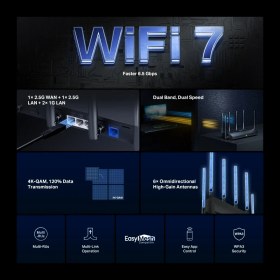 Resim Mercusys MR37BE Wi-Fi 7 Router | BE6500 Mbps Hız | Dual-Band | Fiber Destekli | 2× 2.5g Port, 2× Gigabit Port | 6 Anten | Mlo | Easymesh | Geniş Kapsama | Hızlı 4k/8k Streaming & Oyun | Kolay Kurulum 