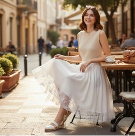 Resim SADECE SEN DE tasarım dantel detaylı kloş etek/beli lastikli/şifon kumaş 