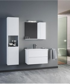 Resim Orka Düden 80 Cm Mdf Çekmeceli Beyaz Banyo Dolabı Takımı Ve Boy Dolabı Beyaz 