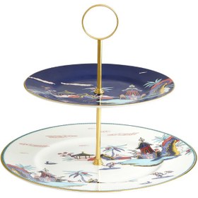 Resim Wonderlust Blue Pagoda 2 Katlı Kek Standı 