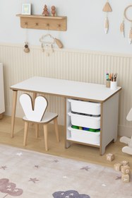 Resim OBİ Atölye 3 Çekmeceli Aktivite Masası Çocuk Oyun Masası Tavşan Sandalyeli Oyuncak Dolabı 