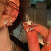 Resim 1 Çift 2 Çift Zarif ve Parlak Imitasyon İnci Yıldız Sahte İki Parçalı Kadın Küpeler | Günlük Hediye Vermek İçin Uygun, Şık ve Stil, Bakır Küpe İğnesi Malzemesi 