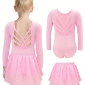 Resim Kızlar için Uzun Kollu Bölünmüş Etek Dans Takımı, Yarışma Performansı Kıyafeti, Dış Mekanlar İçin 