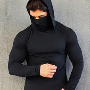 Resim Erkekler için Hızlı Kuruyan Rüzgar Geçirmez Kapüşonlu Gömlek ve Yüz Maskesi - Hafif, Yüksek Esneklikli Kompresyon Spor Giyimi Dış Aktiviteler İçin | Nefes Alabilen Polyester ve Elastan Karışımı | Spor Salonu, Koşu ve Günlük Kıyafet İçin İdeal | Şık Gri Tasarım 