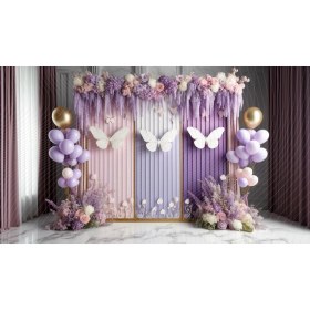 Resim Pastel Kelebek ve Çiçeklerle Süslenmiş Arka Plan, 200x150cm Fon Duvar Örtüsü Stüdyo Fonu 