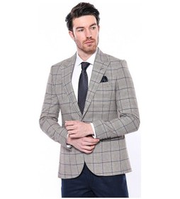 Resim Wessi Ekose Slim Fit Bej Erkek Ceket - Wessi Bej 
