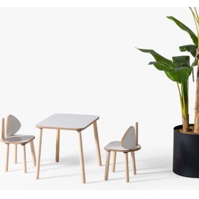 Resim Mobilya Montessori Çocuk Çalışma Aktivite Masası Ve 2 Sandalye Set Mickey Beyaz Ahşap 