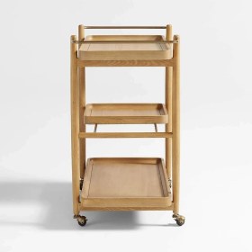 Resim Crate & Barrel Vitae 36" Doğal Masif Karaağaç Ahşap Bar Arabası 