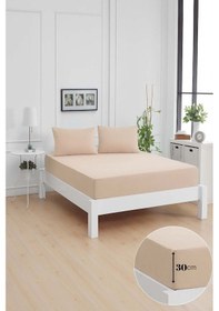 Resim Mirava Premium %100 Pamuk Penye Lastikli Tek Kişilik Çarşaf Takımı 1 Yastık Kılıfı Dahil Bej 100x200cm Bej 