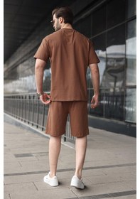 Resim Kahverengi Erkek Şort T-shirt Takım E7347 