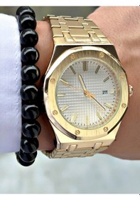 Resim Özel Premium Lüks Seri Eşref Tek Saat Modeli Metal Kordon Takvimli Erkek Kol Saati-bileklik Hediyeli Sarı 