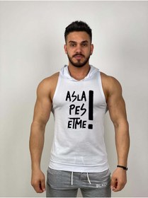 Resim Black İstanbul Black - Asla Pes Etme Baskılı - Tank Top Gym Kapşonlu Hoodie Sporcu Atleti 