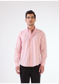 Resim Kırmızı Erkek Regular Fit Düz Brent Düğmeli Yaka Uzun Kol Gömlek - 102209 Kırmızı 