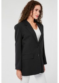 Resim Siyah Kadın Düğmeli Blazer Ceket 001 