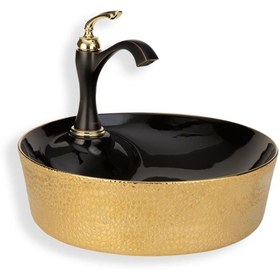 Resim EVA BANYO Lena Tezgah Üstü Lavabo Gold Sıyah E-5001as 