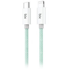 Resim Bix T3CL Type-C to Lightning iPhone 27W Örgülü Hızlı Şarj ve Data Kablosu 1 M Yeşil 