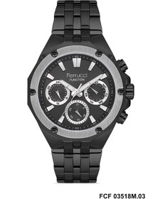 Resim Ferrucci Rakamları Gümüş Kordonu Siyah Renk İç Göstergeleri Aktif 45 Mm Erkek Kol Saati 