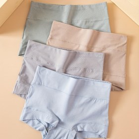 Resim 4 adet Kadın Yüksek Bel İç Çamaşırı - Yumuşak, Nefes Alabilen, Esnek ve Kalın, Düz Renk Minimalist Tasarım, Açık Mavi, Bej, Mint Yeşil ve Açık Pembe, Rahat Günlük ve Uyku İç Çamaşırı, Yüksek Bel İç Çamaşırı, Rahat İç Çamaşırı, Minimalist İç Çamaşırı, Yumuşak Kumaş İç Çamaşırı 