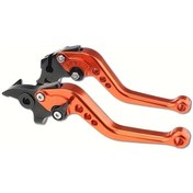 Resim Chuangyinshop Motorcycle Modifikasyon Parçaları Cnc Ayarlanabilir Çok Vitesli Orange Renkli Bullhorn Gripleri 