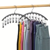 Resim 1 adet Yerden Tasarruf Sağlayan Metal Pantolon Askısı, Dolap Organizasyonu için 10 Klipsli Eğri Tasarım, Kauçuk Kaplama, Tayt, Kot Pantolon ve Pantolon için Çok Amaçlı Dolap Depolama, İdeal Ev Gereçleri 
