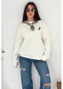 Resim Kadın Dekoratif Yakalı Likralı Sweatshirt Konforlu & Karakterli Stil Ekru 