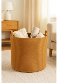 Resim Mavaux El İşçiliği Dokulu Büyük Boy Sepet 40 X 36 Cm Dekoratif Ev Düzeni, Oyuncak Ve Çamaşır Organizer Hasır 