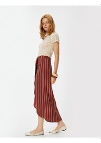 Resim Koton Koton X Melis Ağazat - Midi Boy Sarong Etek Kruvaze Asimetrik Slim Fit Kahverengi Çizgili 4sak70227ew Kahve Çizgili Kahve 