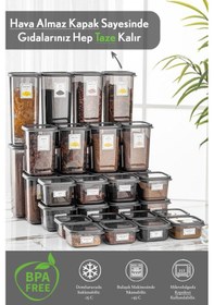 Resim Meleni Home Viola Kapaklı Kare Erzak Saklama Kabı 32'li 8x 0.3 L-0.5 L-1.1 L-1.7 L Etiketli Antrasit 