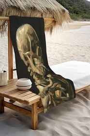 Resim Dijital Baskı Plaj Deniz Havlusu Modern İskelet Desenli Peştamal HVL0032 