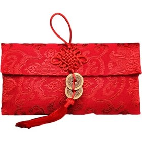 Resim Yaleker Çin Düğümü Desenli Ipek Kumaş Çift Para İçli Nikah Hediyesi Bültenleri, Gelinlik Ve Düğünlerde Kullanıma Uygun, Zenginlik Ve Şans Simbolü 