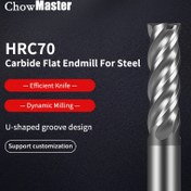 Resim ChowMaster HRC70 Tungsten Çelik Uç Frezesi - 4 Flüt Elmas Kaplamalı, Yüksek Verimli U-Tipi Düz Kesici, Merkezi Olmayan Kesim İçin 