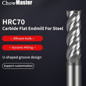 Resim ChowMaster HRC70 Tungsten Çelik Uç Frezesi - 4 Flüt Elmas Kaplamalı, Yüksek Verimli U-Tipi Düz Kesici, Merkezi Olmayan Kesim İçin 