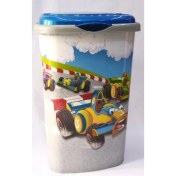 Resim abnturk Mavi Yarış Araba Desenli 50 Litre Kapaklı Çamaşır Oyuncak Sepeti Büyük Boy Plastik Gövde Sağlam Kutu 