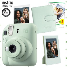 Resim Fujifilm Instax Mini 12 Yeşil Fotoğraf Makinesi 20'li Film Çerçeve ve Kare Albüm Seti 