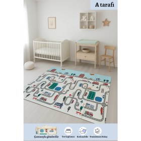 Resim Premium Yol Desenli-Hayvanlı Çift Taraflı Katlanabilir Oyun Mati Oyun Halısı 150X200(TAŞIMA ÇANTALI) 