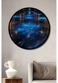 Resim Geleceğin Işıltılı Koridoru Dijital Sanat Ahşap Tablo Yuvarlak Duvar Tablosu Çerçeve Görünümlü--- 45 X 45 