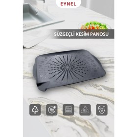 Resim Eynel Süzgeçli Kesim Panosu Sebze Meyve Yeşillik Yıkama Matı Dikdörtgen Şekilli Plastik Kesim Tahtası 