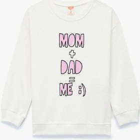 Resim Koton Kız Bebek Pamuklu Uzun Kollu Bisiklet Yaka Baskılı Sweatshirt Ekru 