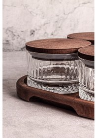 Resim Snippy Bella Yuvarlak 6'lı Vakum Kapaklı Tepsili Cam Kahvaltılık Ahşap - Şeffaf 