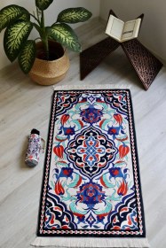 Resim Pratik Ve Taşınabilir Ipek Dokulu Keseli Seccade Lale Desenli S10013 Çok Renkli 