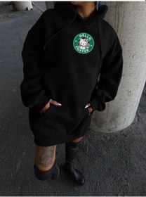 Resim Tua Moda Üç İplik Penye Uzun Kol Kapşonlu Sweatshirt - Siyah Siyah 