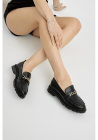 Resim Kalın Poli Taban Zincir Aksesuarlı Kadın Siyah Cilt Günlük Loafer Tbfzlcmc115 Siyah Cilt 