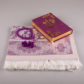 Resim Asetat Kutulu Mor Kadife Kuran-ı Kerim Seti 