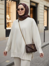 Resim Aselim Hijap Moda Alisa Pileli Premium Modal Kumaş Tesettür İkili Takım - Bej 