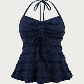 Resim Kadınların şık Y2K tank topu - Kolsuz, ruched tasarım, bağcıklı detaylı, yazlık rahat giyim, hafta sonu etkinlikleri ve şık kıyafet için mükemmel, rahat yazlık giyim|Ruched detaylandırma|Backless Desig 