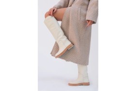 Resim Elit Shoes Sharon Deri Asimetrik Kesimli Kadın Çizme 