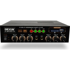 Resim Dexun D-70 100V USBli Mixer Amfi 70W 2 Mikrofon Girişi ve Aux Bağlantı İmkanı 