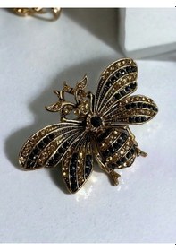 Resim Kristal Taşlı Arı Broş Sarı-lacivert 